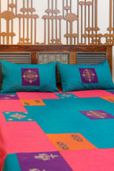 Multi Peach Aari & Hand Work 9 Block Cotton Bedsheet Set | Craftroots