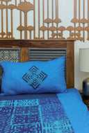 Multi Sky Blue Patch Applique Cotton Bedsheet Set | Craftroots