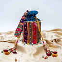Blue Mashru Potli with Bead & Brass Tikki Handwork | Gramshree