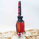 Maroon Mashru Potli with Black & Red Stripes | Bead & Brass Tikki Handwork | Gramshree
