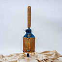 Blue Mashru Potli with Yellow Stripes | Bead & Brass Tikki Handwork | Gramshree