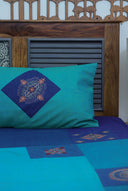Multi Blue Aari & Hand Work 9 Block Cotton Bedsheet Set | Craftroots