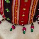 Maroon Mashru Potli with Black & Red Stripes | Bead & Brass Tikki Handwork | Gramshree