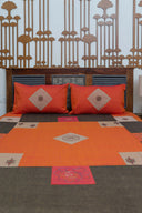 Orange Aari & Hand Work 9 Block Cotton Bedsheet Set | Craftroots

