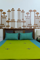 Green Block Print & Hand Work Cotton Bedsheet | Craftroots