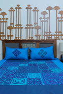 Multi Sky Blue Patch Applique Cotton Bedsheet Set | Craftroots