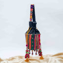 Black Mashru Check Potli with Bead & Brass Tikki Handwork | Gramshree