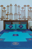 Multi Blue Aari & Hand Work 9 Block Cotton Bedsheet Set | Craftroots