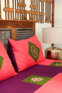Multi Peach Aari & Hand Work 9 Block Cotton Bedsheet Set | Craftroots