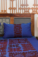 Multi Blue Patch Applique Cotton Bedsheet Set | Craftroots