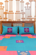 Multi Peach Aari & Hand Work 9 Block Cotton Bedsheet Set | Craftroots