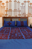 Multi Blue Patch Applique Cotton Bedsheet Set | Craftroots