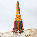 Yellow Mashru Multi-Check Potli with Bead & Brass Tikki Handwork | Gramshree