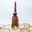 Maroon Mashru Potli with Yellow Stripe | Bead & Brass Tikki Handwork | Gramshree