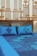 Multi Sky Blue Patch Applique Cotton Bedsheet Set | Craftroots