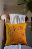 Yellow Saffron Hand Work Cotton Cushion Cover 16x16 | Craftroots