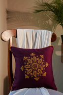 Purple Rajwadi hand work slub silk cushion cover 16x16 by Craftroots

