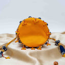 Blue Mashru Potli with Yellow Stripes | Bead & Brass Tikki Handwork | Gramshree