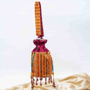 Maroon Mashru Potli with Orange Stripe | Bead & Brass Tikki Handwork | Gramshree