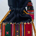 Black Mashru Check Potli with Bead & Brass Tikki Handwork | Gramshree
