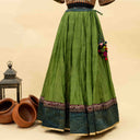 Green Chanderi Chaniya with Ajrakh & Dabu Print Border | 8 Metre