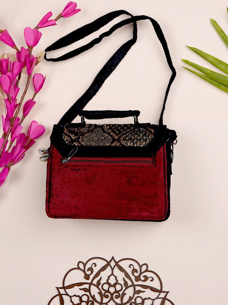 Ajrakh With Zardosi Flap Sling Bag