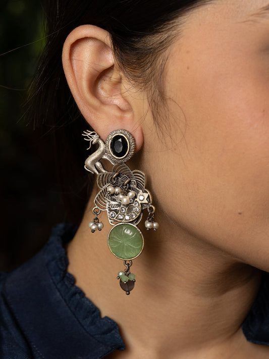 Deer Stone Oxidised Earring