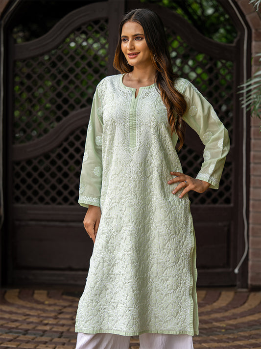 Mint-Green Floral Kurta
