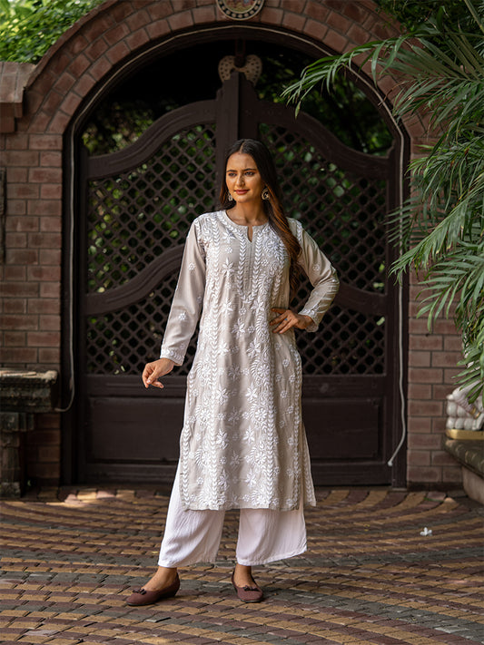 White Floral Kurta