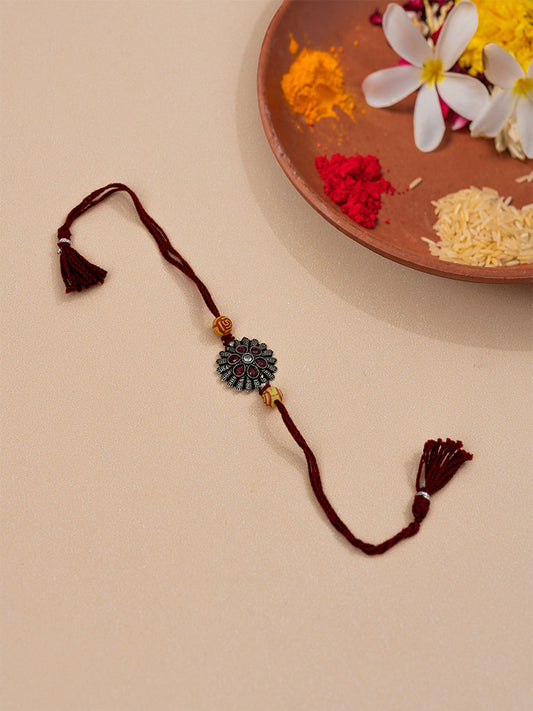Ruby Stoned Oxidised Metal Rakhi