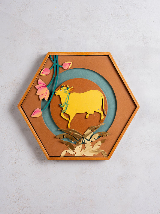Pichwai Golden Cow Wall Frame