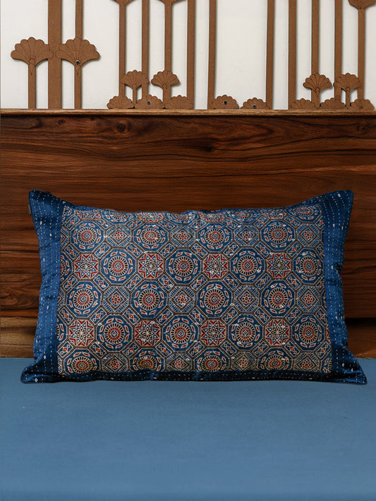 Indigo Ajrakh Kantha Pillow Cover
