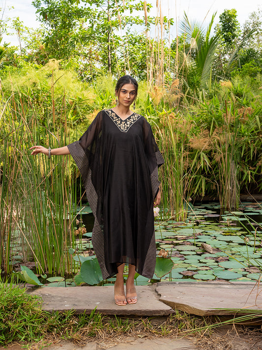 Mirror Work  V-Neck Long Kaftan