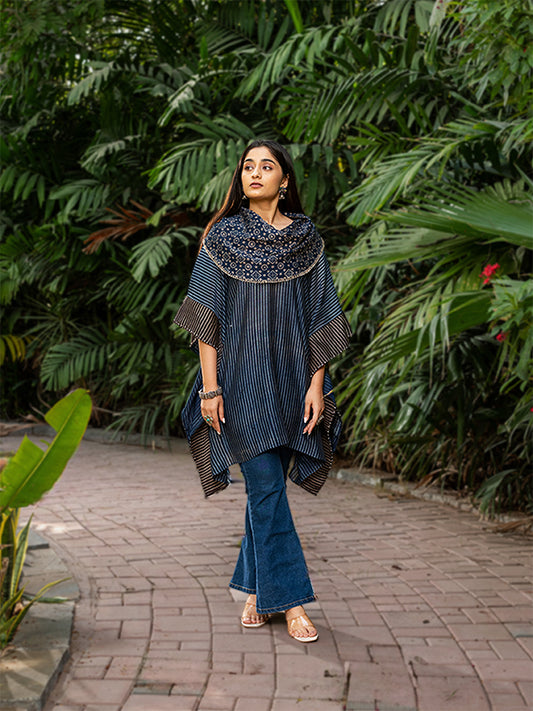 Cowl Neck Striped Ajrakh Kaftan
