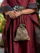Rectangular Doted Crochet Jute Potli
