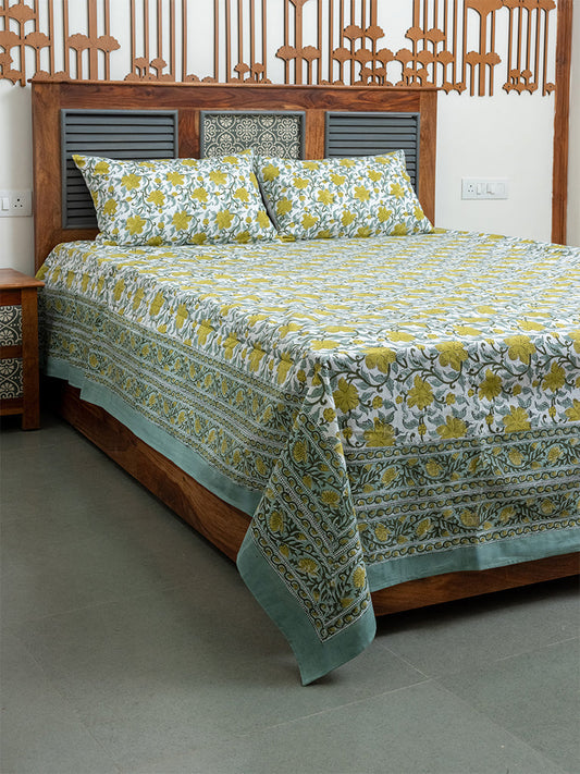 Floral Hand-Block Printed Bedsheet