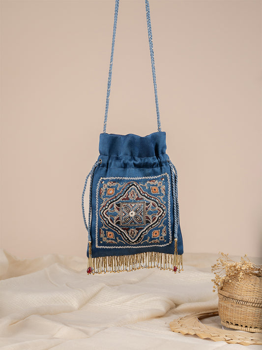 Rectangular Ajrakh & Hand Work Potli